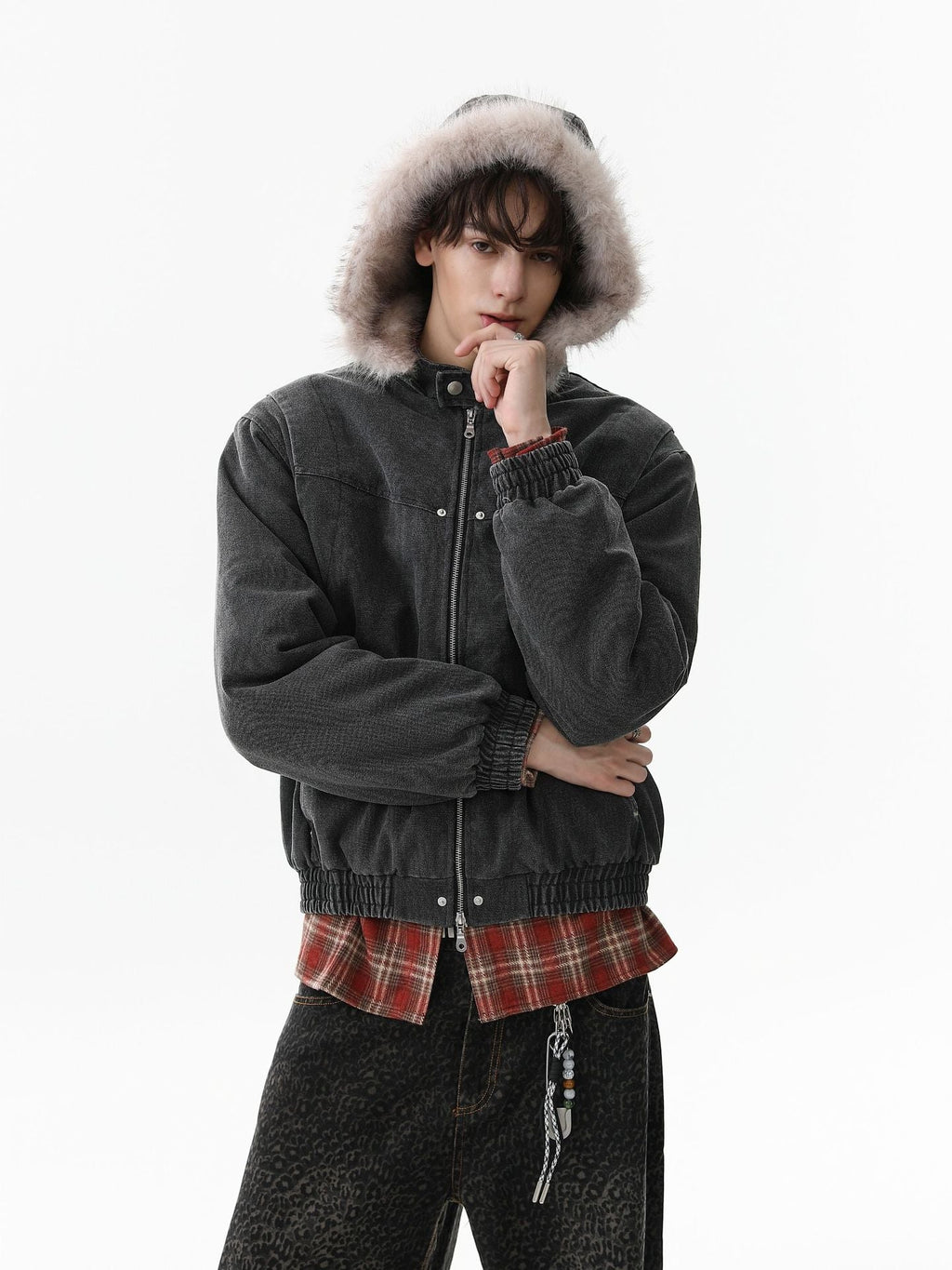 Street Outdoor Detachable Fur Collar Fleece Hooded Padded Jacket