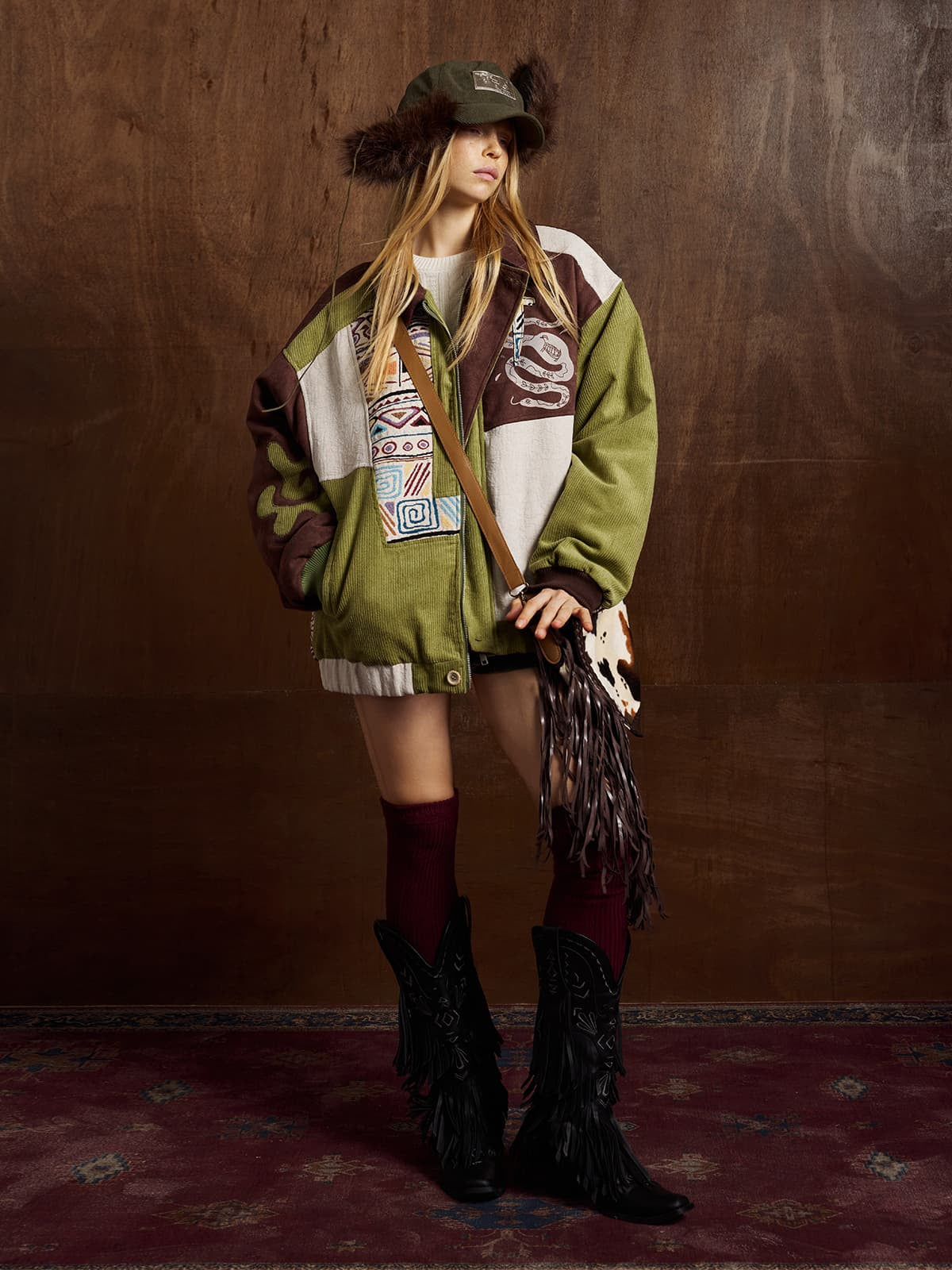 Vintage Jacquard Patchwork Corduroy Lapel Padded Cotton Jacket - 2519