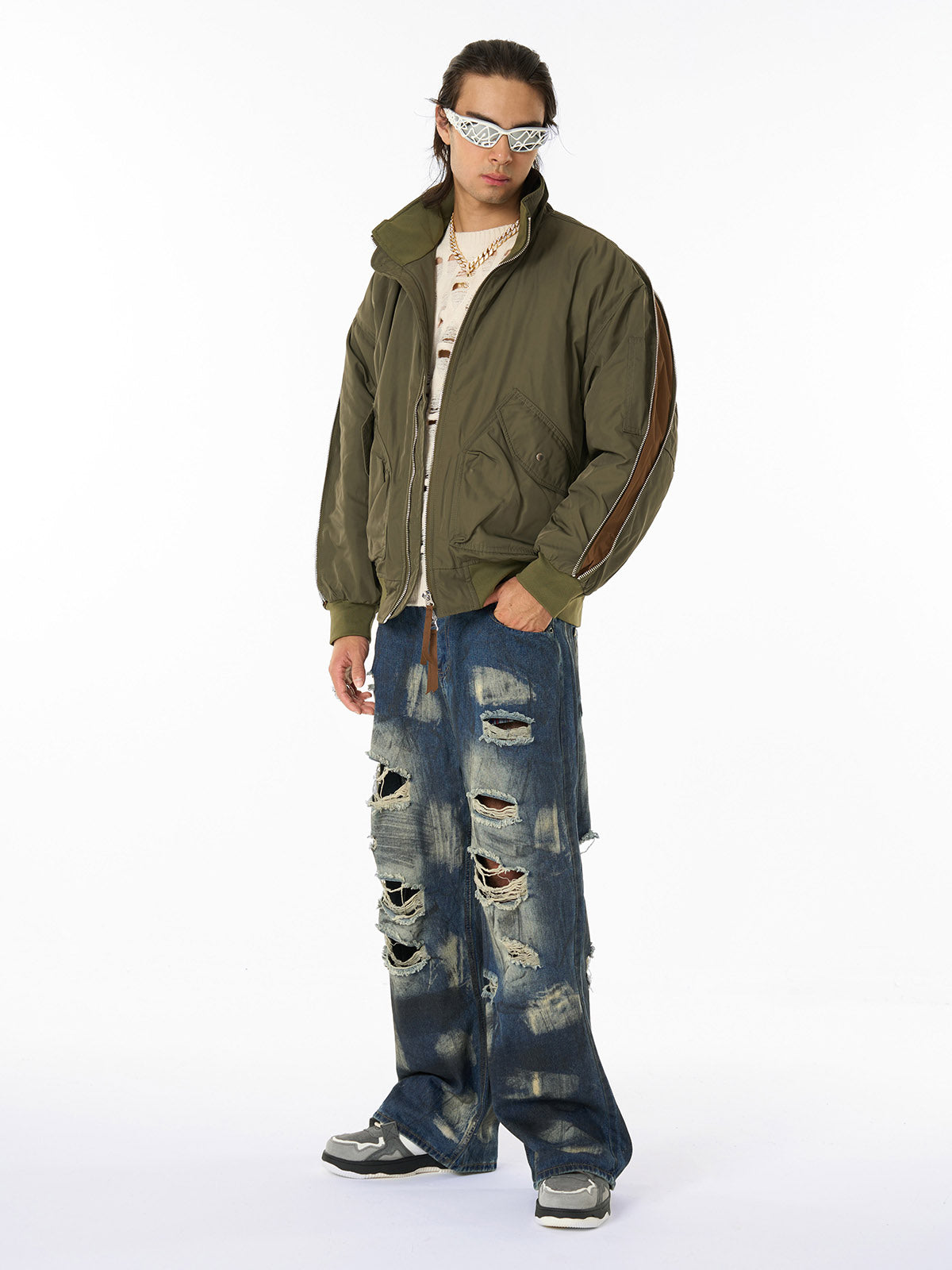 Retro Street Hip-Hop Zipper Design Bomber Jacket