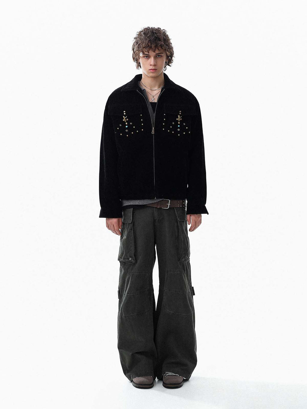 Retro Studded Suede Padded Winter Jacket