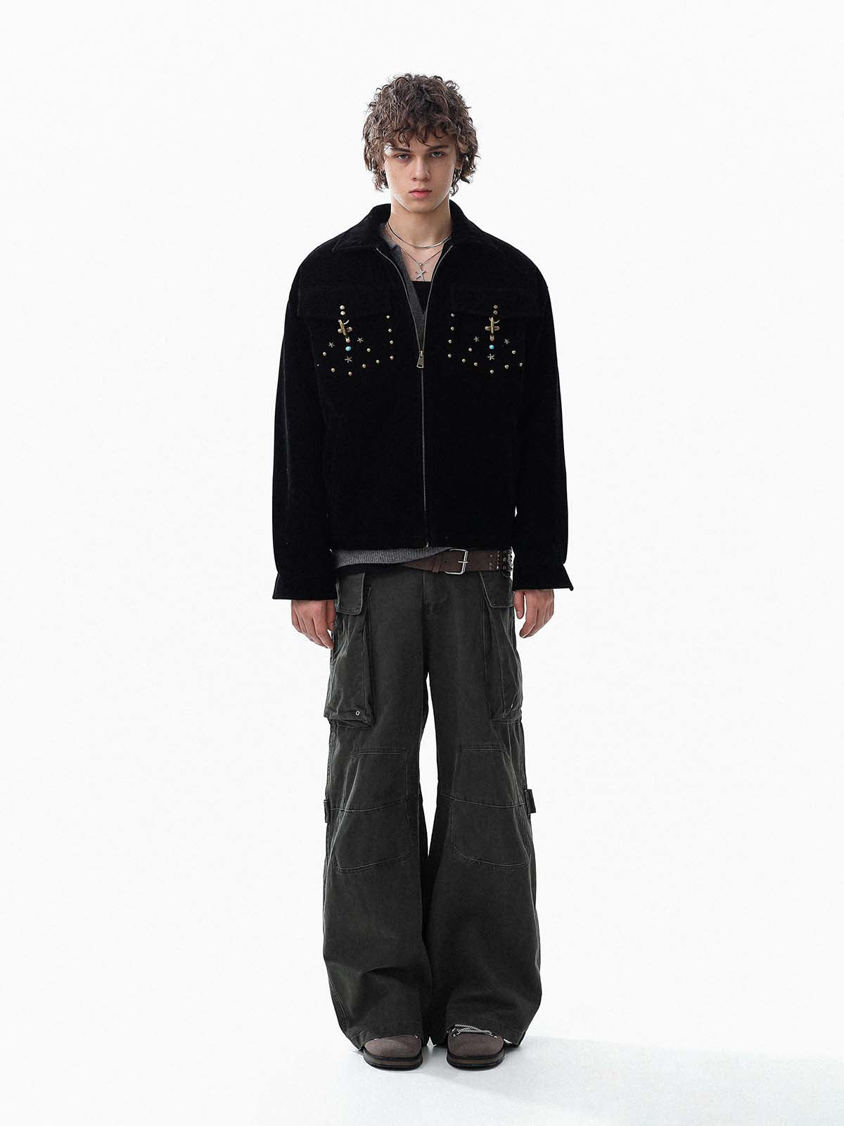 Retro Studded Suede Padded Winter Jacket