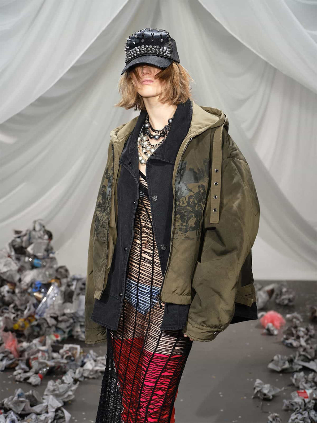 Vintage Quilted Military Patchwork Zip-Up Hoodie Jacket