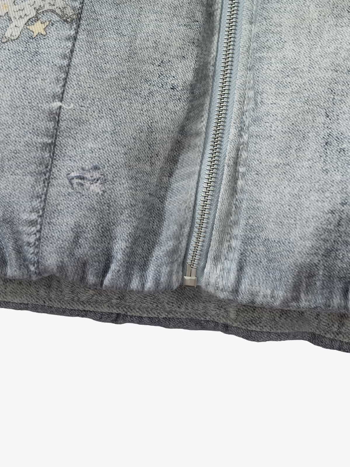 Street Illusion Denim Print Stand Collar Padded Cotton Jacket