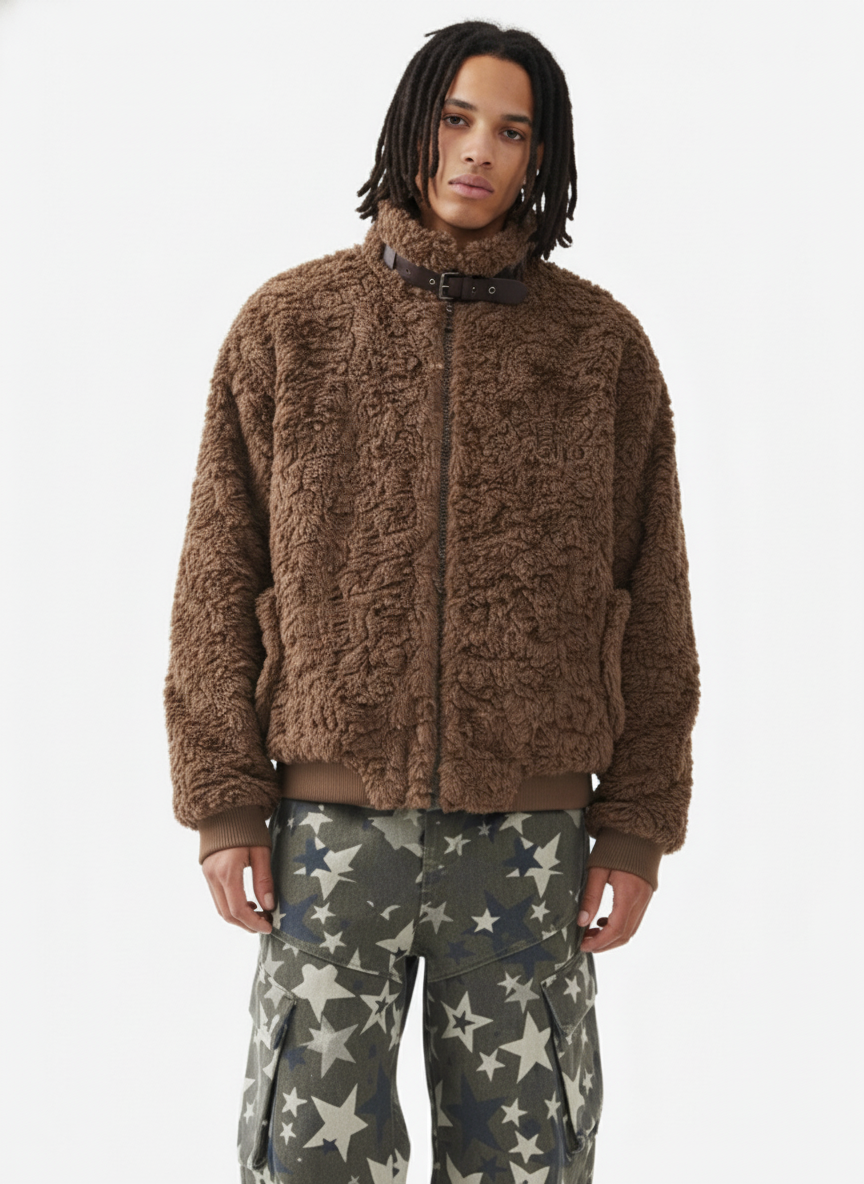 Vintage Stand Collar Sherpa Fleece Cotton Jacket