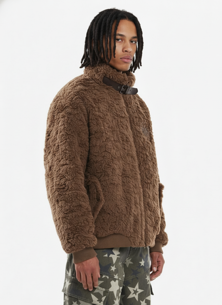 Vintage Stand Collar Sherpa Fleece Cotton Jacket