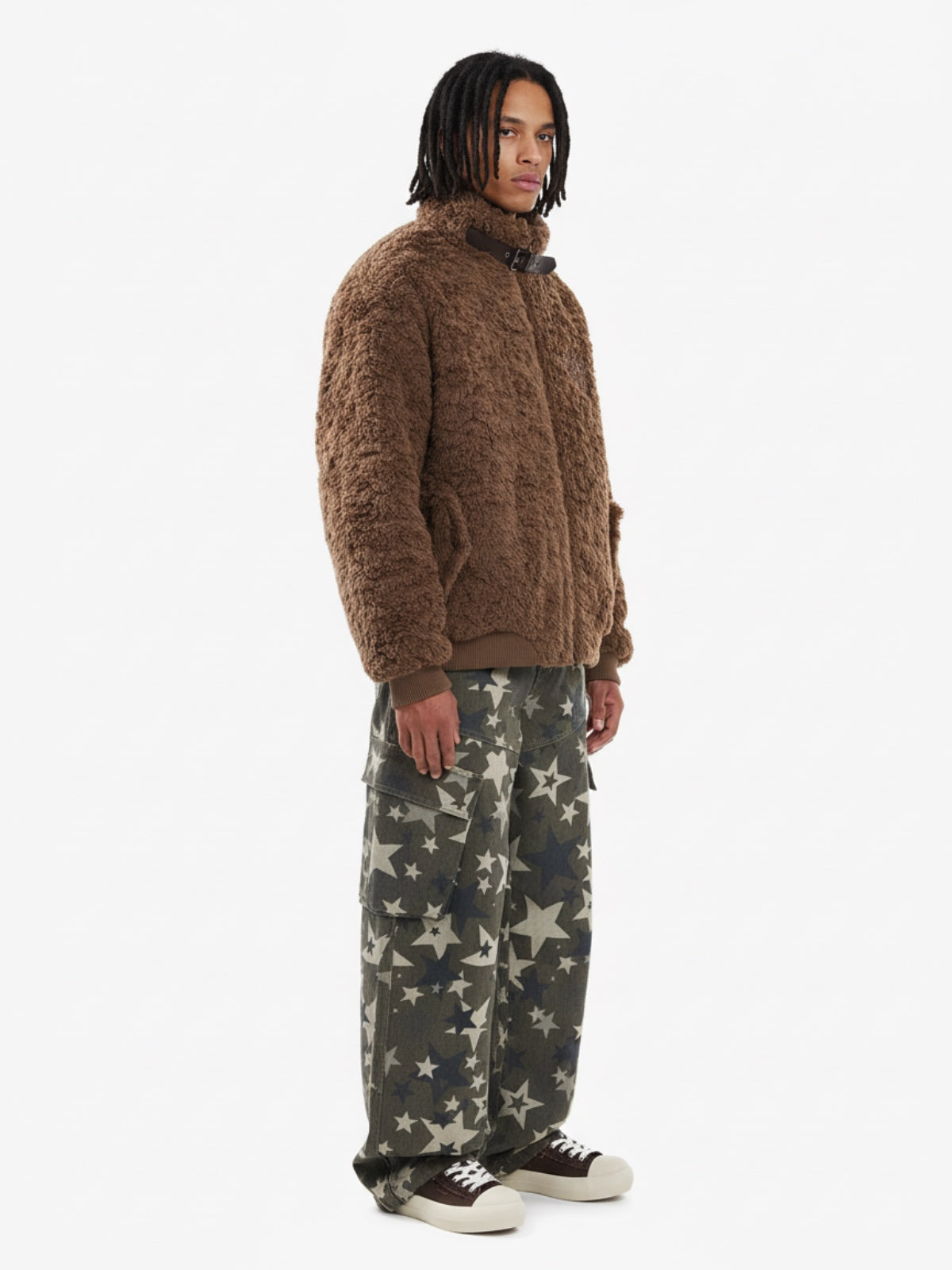 Vintage Stand Collar Sherpa Fleece Cotton Jacket