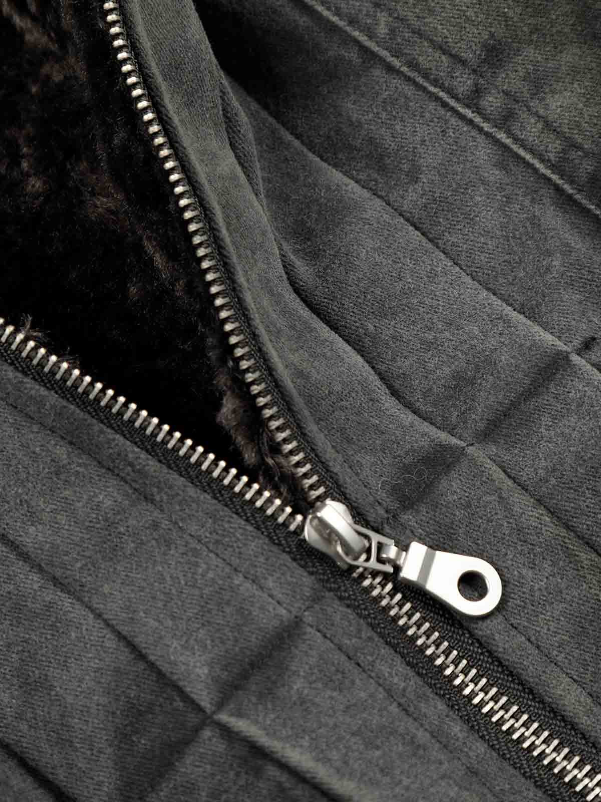 Vintage Distressed Pleated Shearling Collar Fleece Jacket