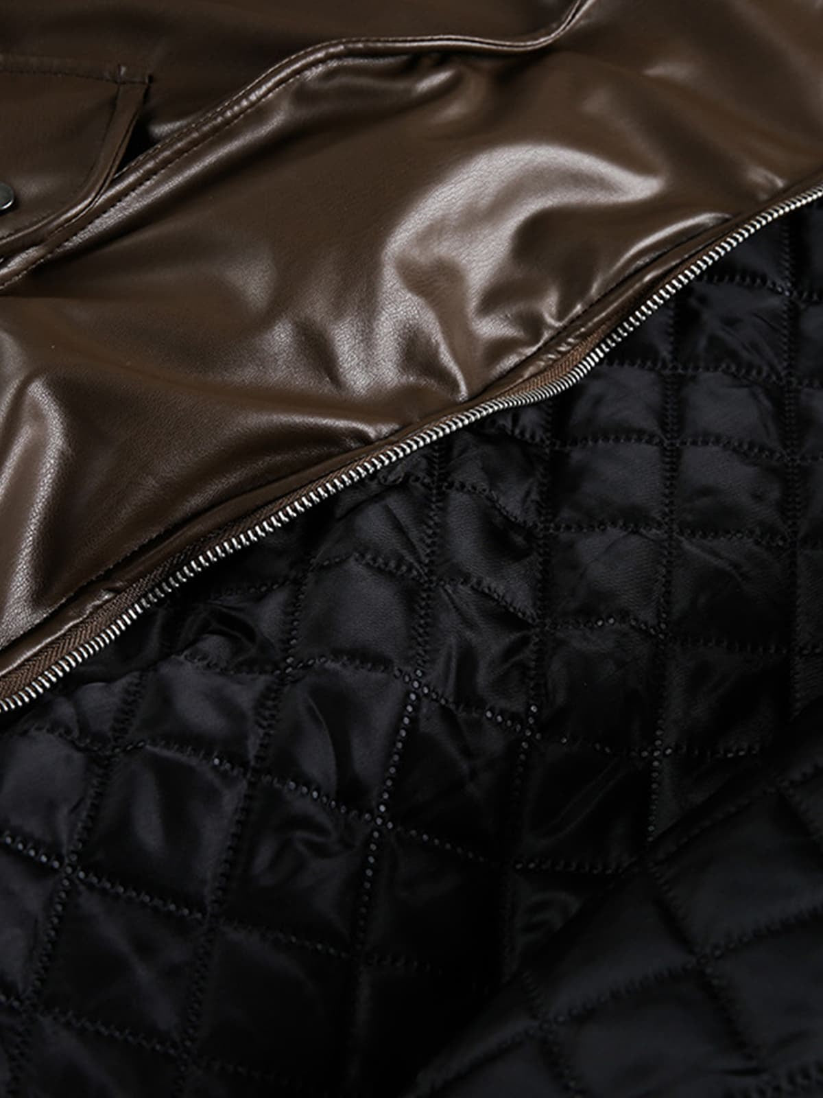 Retro Brown Faux Leather Zip-Up Bomber Jacket