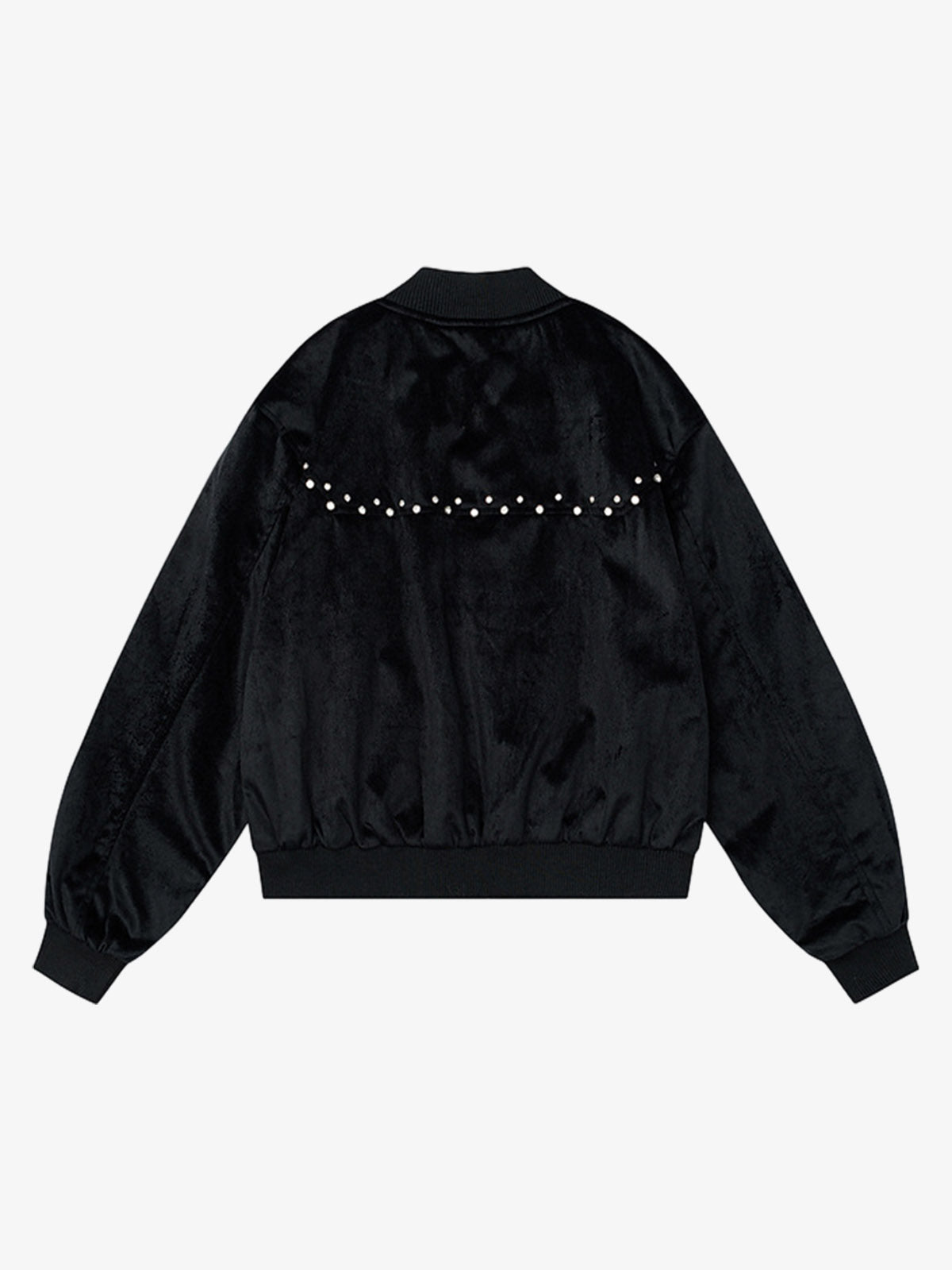 Vintage Velvet Pearl Embellished Bomber Jacket