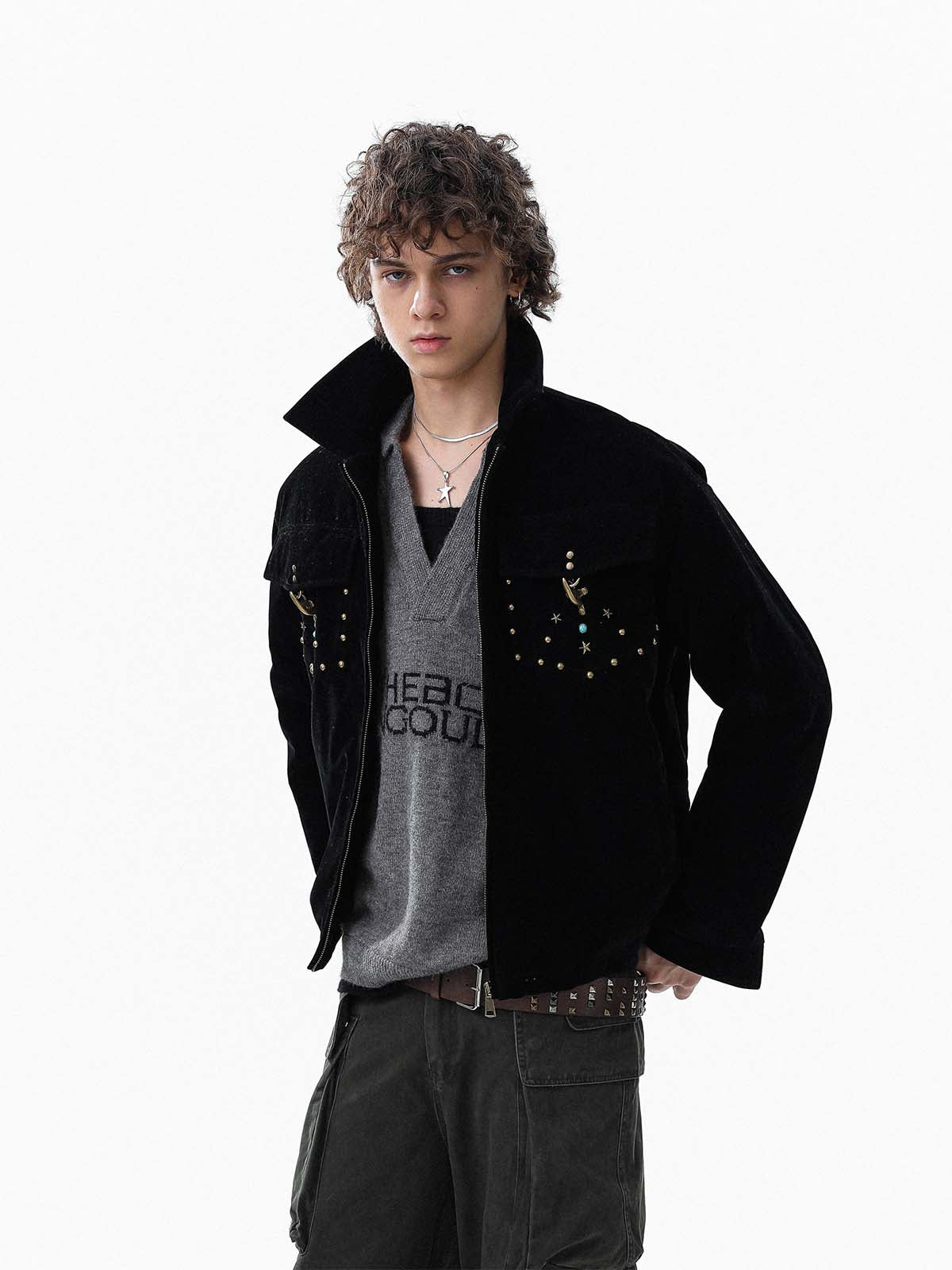 Retro Studded Suede Padded Winter Jacket