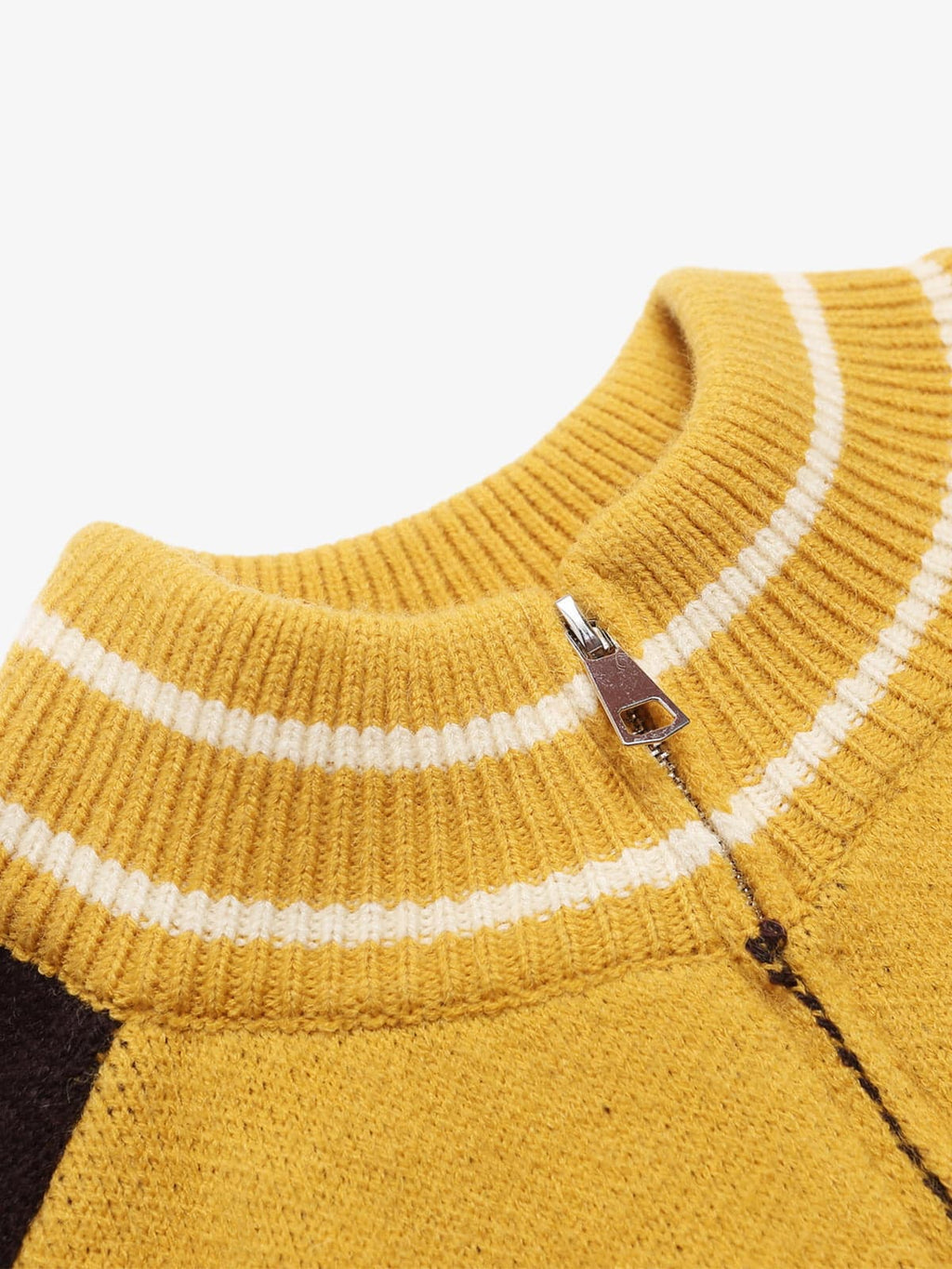 Retro Motorcycle Colorblock  Knitted Zip-up Sweater Jacket