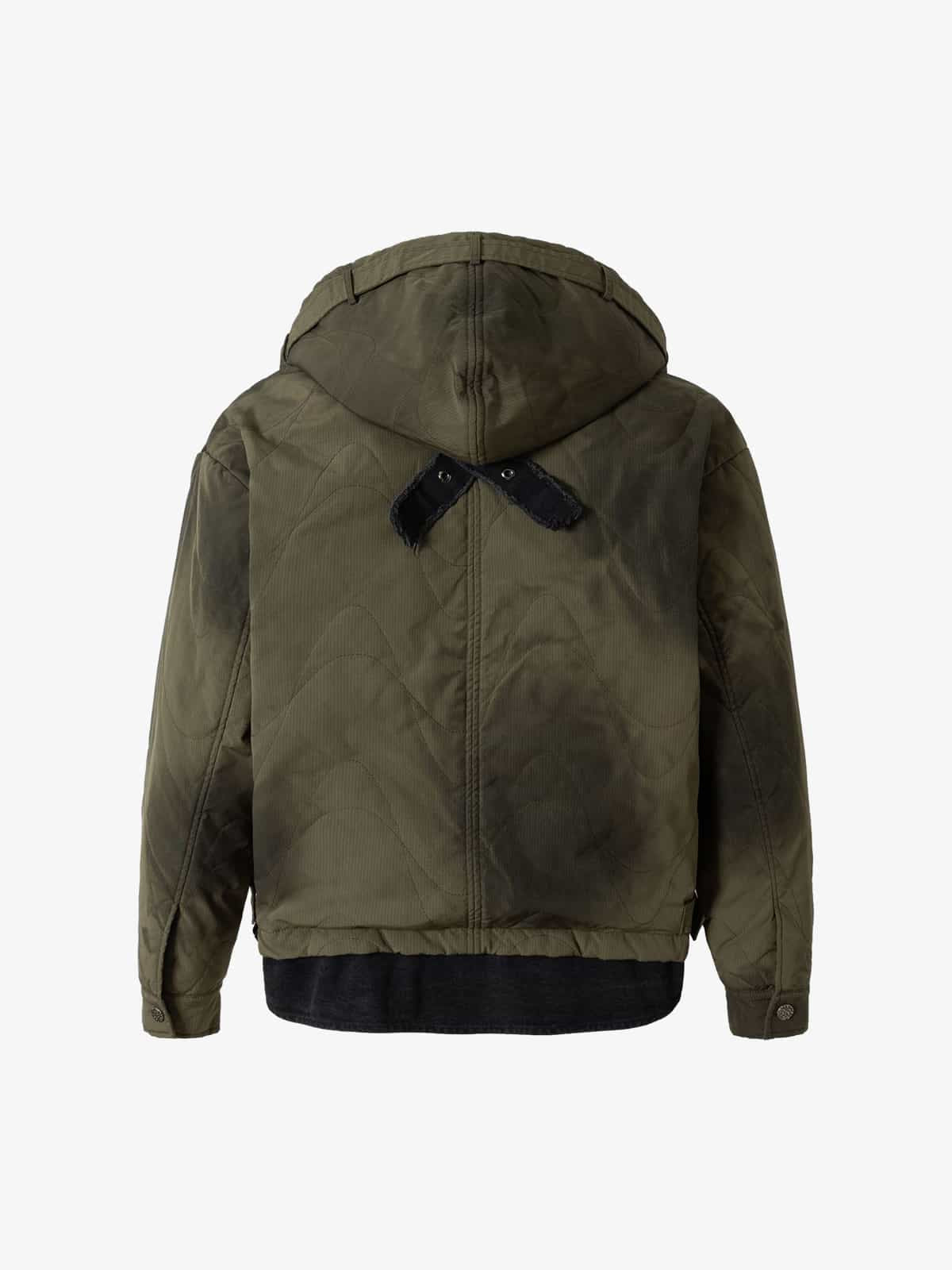 Vintage Quilted Military Patchwork Zip-Up Hoodie Jacket