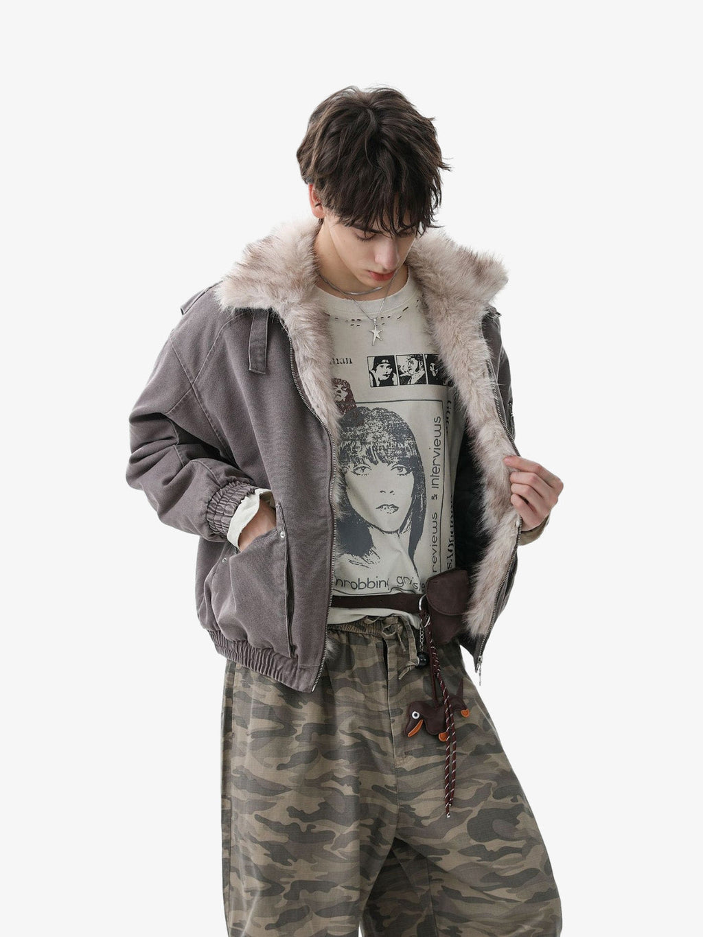 Pocket Zip Up Fur Collar Work Quilted Jacket