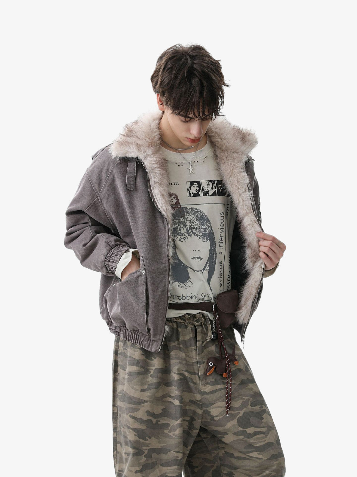 Pocket Zip Up Fur Collar Work Quilted Jacket