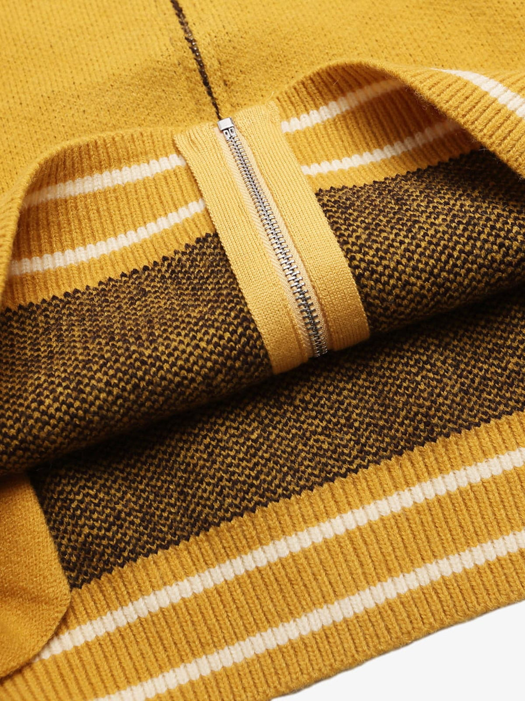 Retro Motorcycle Colorblock  Knitted Zip-up Sweater Jacket