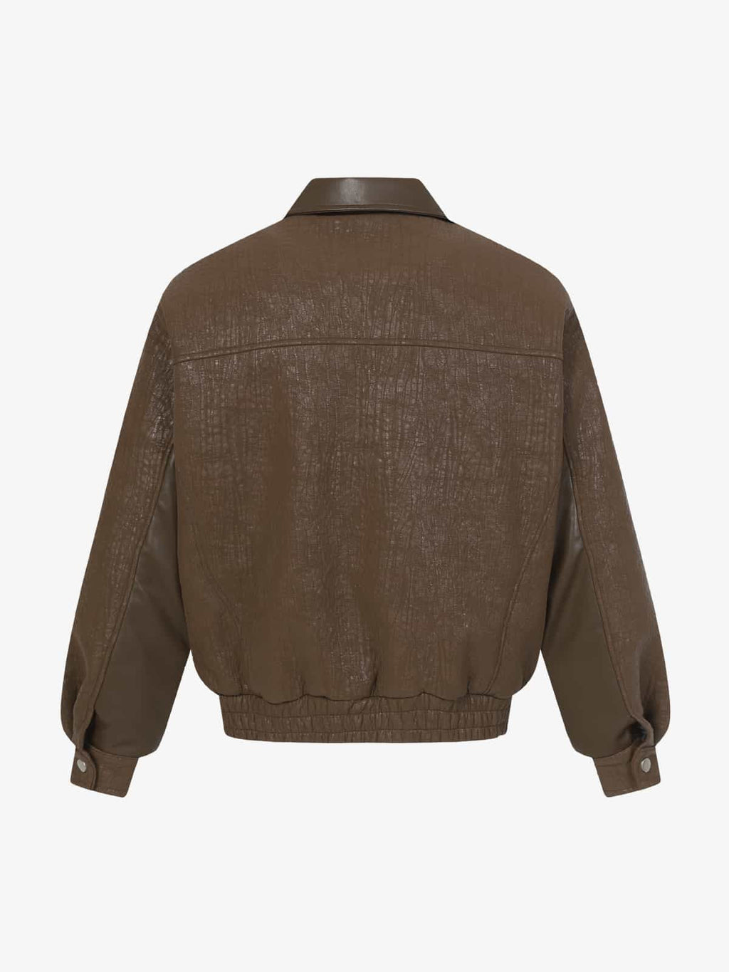 Retro Textured PU Patchwork Workwear Bomber Jacket