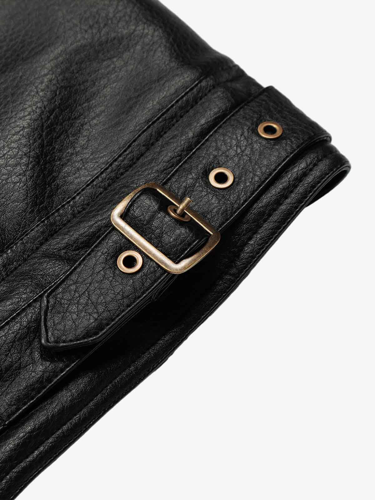 Retro Detachable Fur Collar PU Multi-Pocket Bomber Jacket