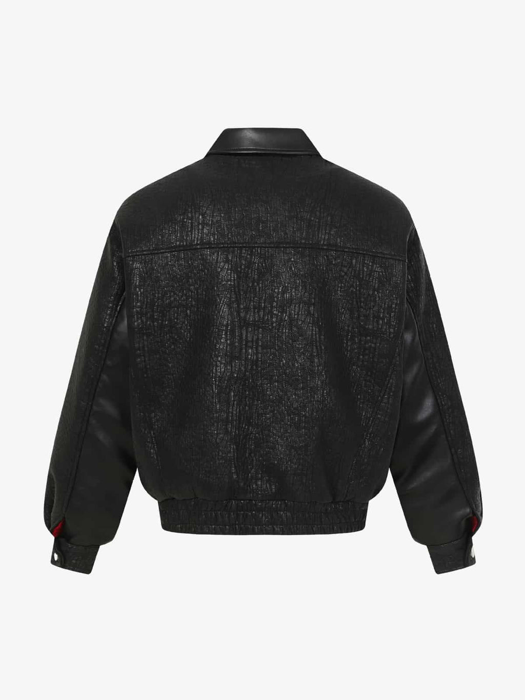 Retro Textured PU Patchwork Workwear Bomber Jacket