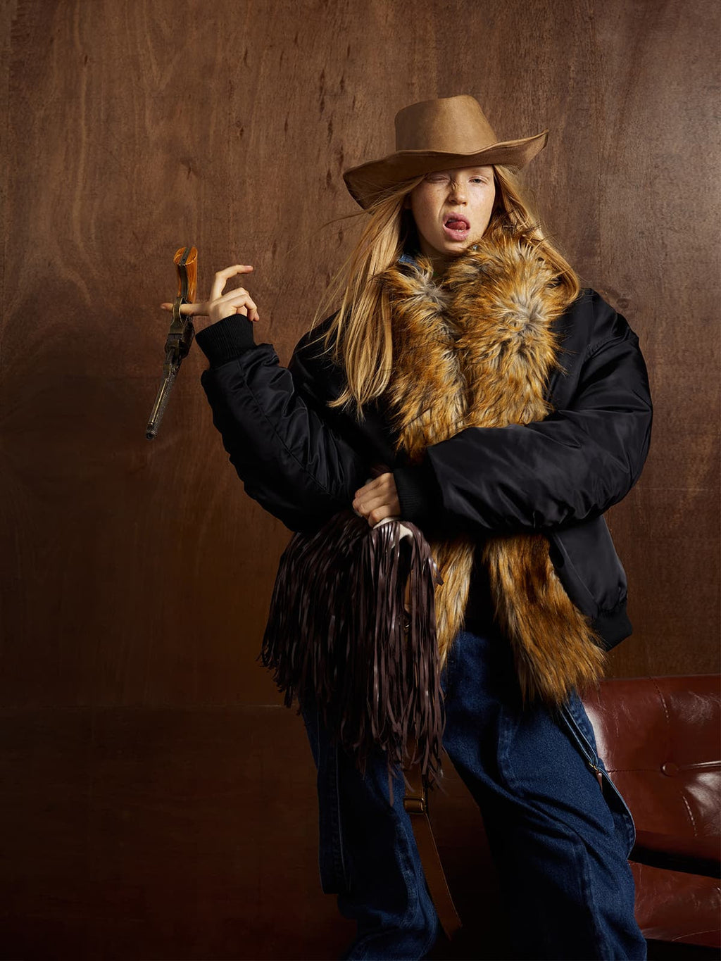 Street Dark Shadow Fur Collar Quilted Bomber Jacket