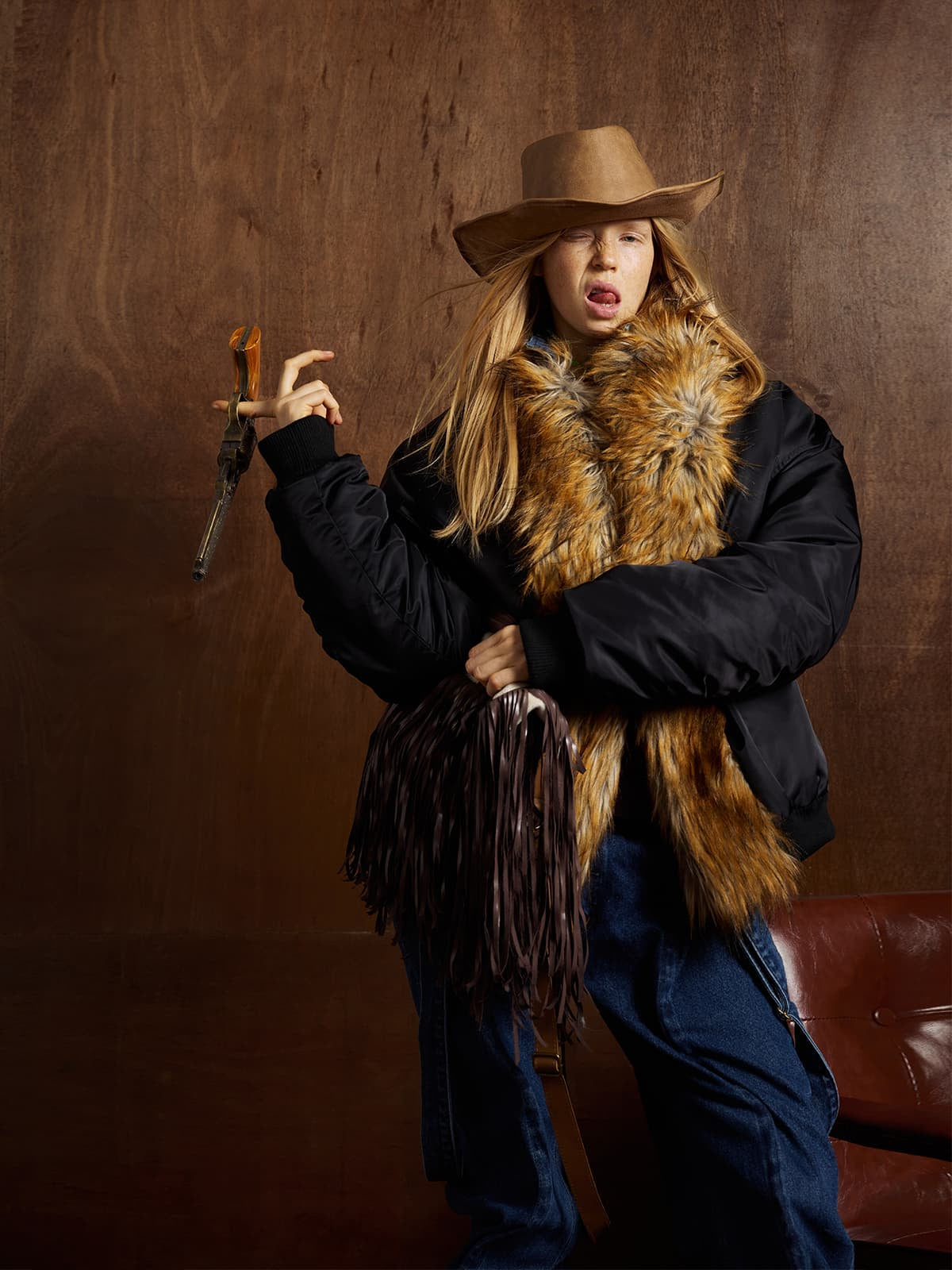 Street Dark Shadow Fur Collar Quilted Bomber Jacket