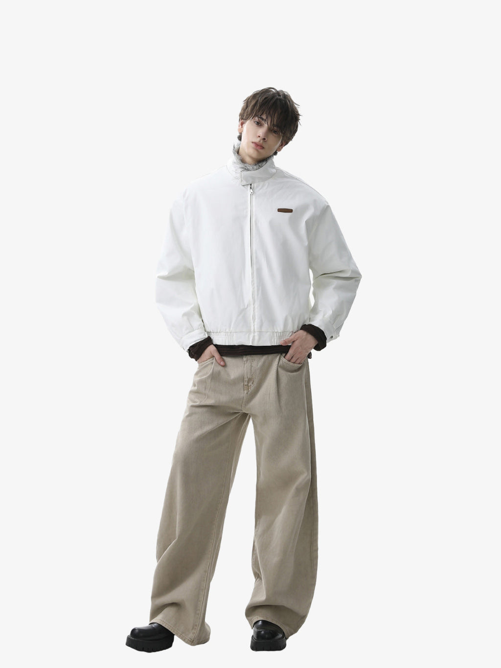 Vintage Stand Collar Fur Lined Bomber Jacket