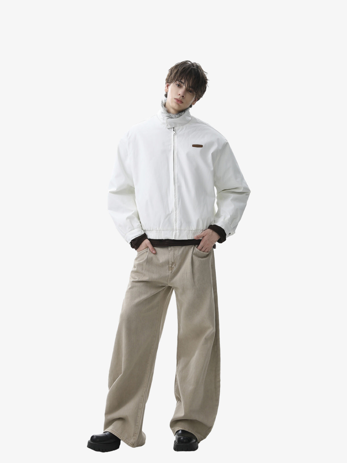 Vintage Stand Collar Fur Lined Bomber Jacket