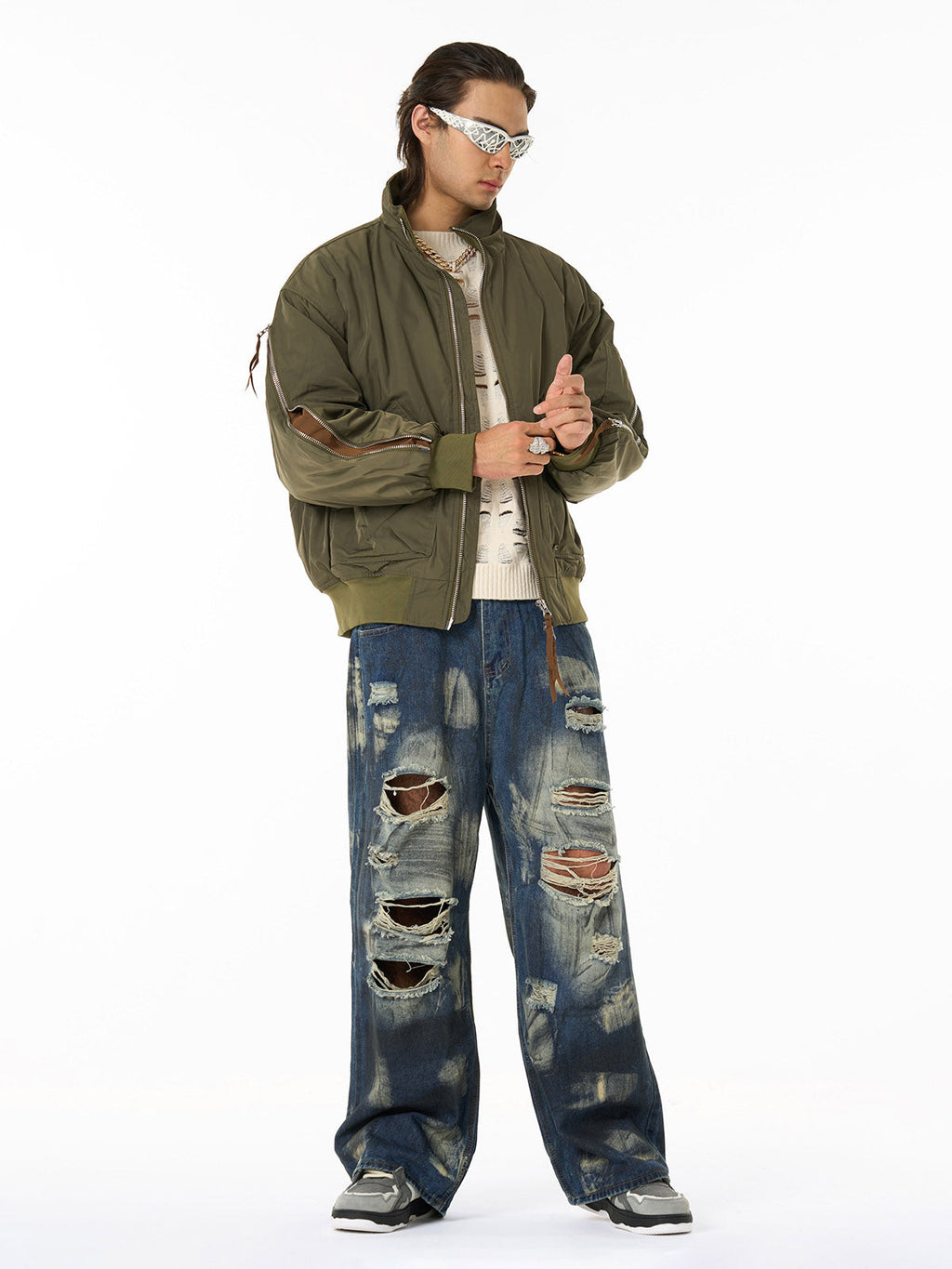 Retro Street Hip-Hop Zipper Design Bomber Jacket