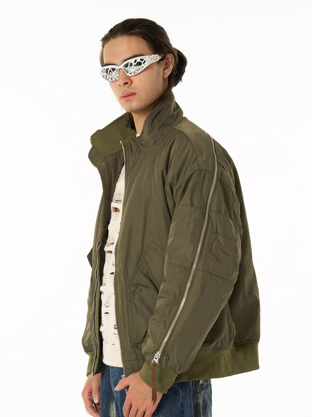 Retro Street Hip-Hop Zipper Design Bomber Jacket