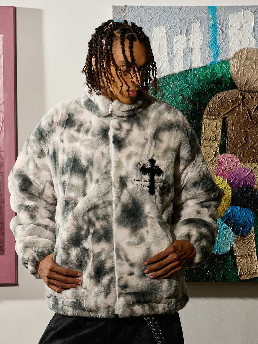 Heavy-Duty Faux Lambswool Tie-Dye Urban Jacket - 1558