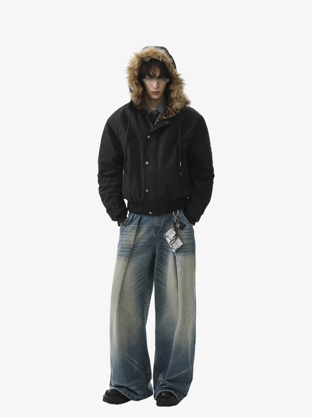 Retro Leopard Print Fur Collar Hooded Padded Jacket