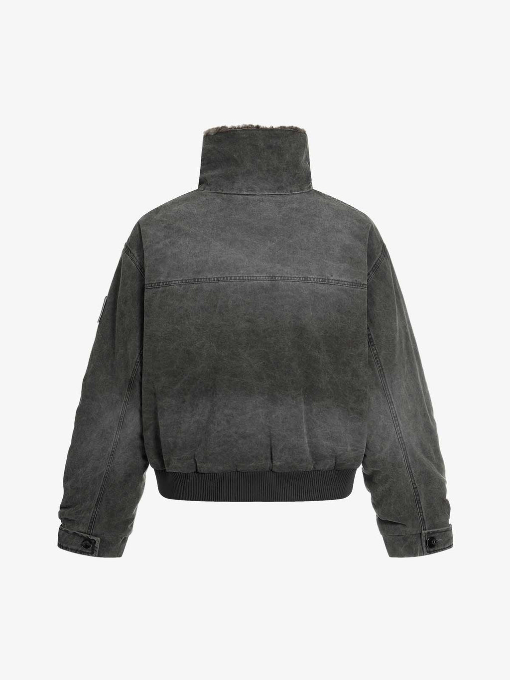 Vintage Distressed Pleated Shearling Collar Fleece Jacket