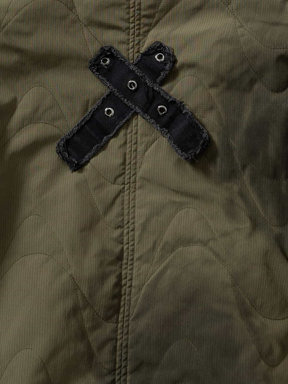 Vintage Quilted Military Patchwork Zip-Up Hoodie Jacket