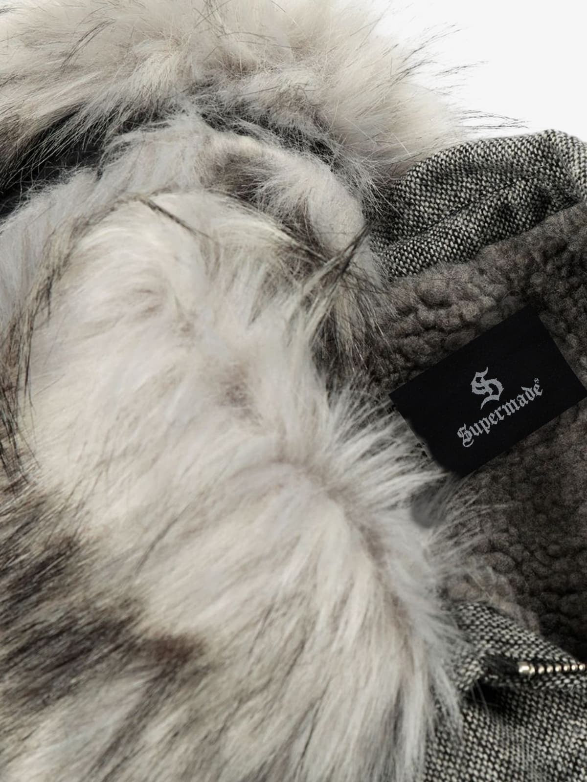 Retro Faux Fur Collar Wool Textured Zip Up Bomber Jacket