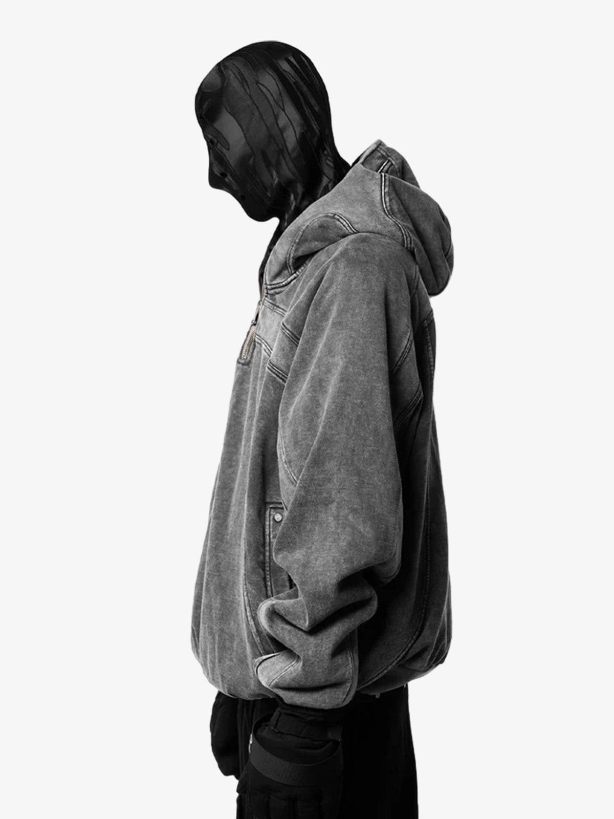 Fleece Retro Zipper Eye-Hood Design Hooded Jacket - 2489