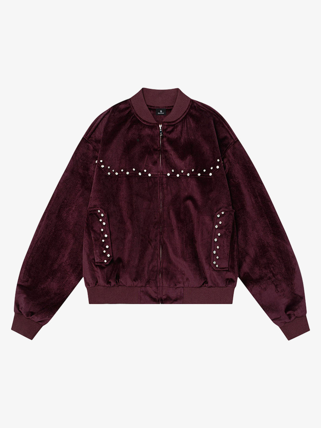 Vintage Velvet Pearl Embellished Bomber Jacket