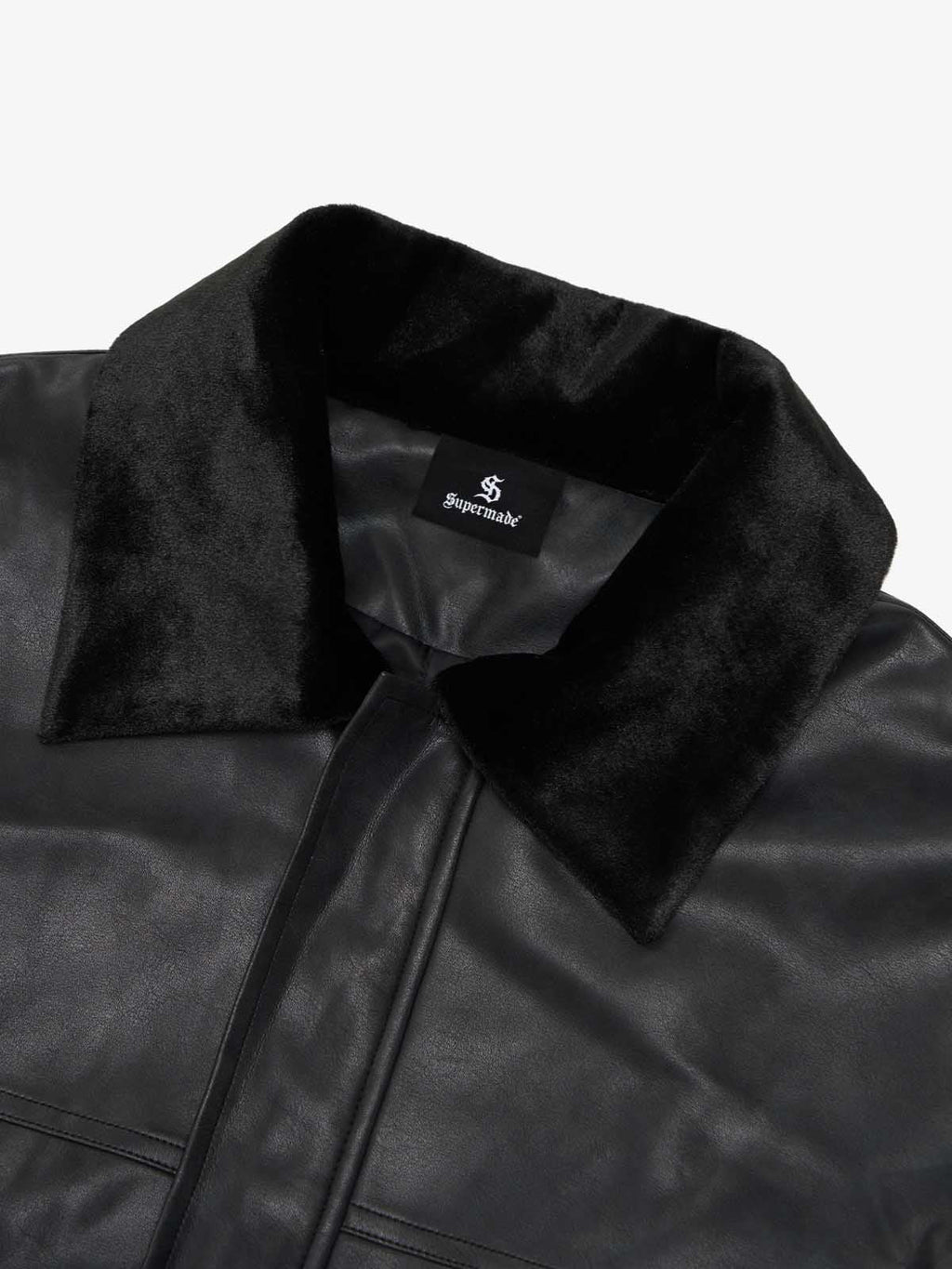 SUPM Fur Collar Rhinestone Pattern Leather Jacket