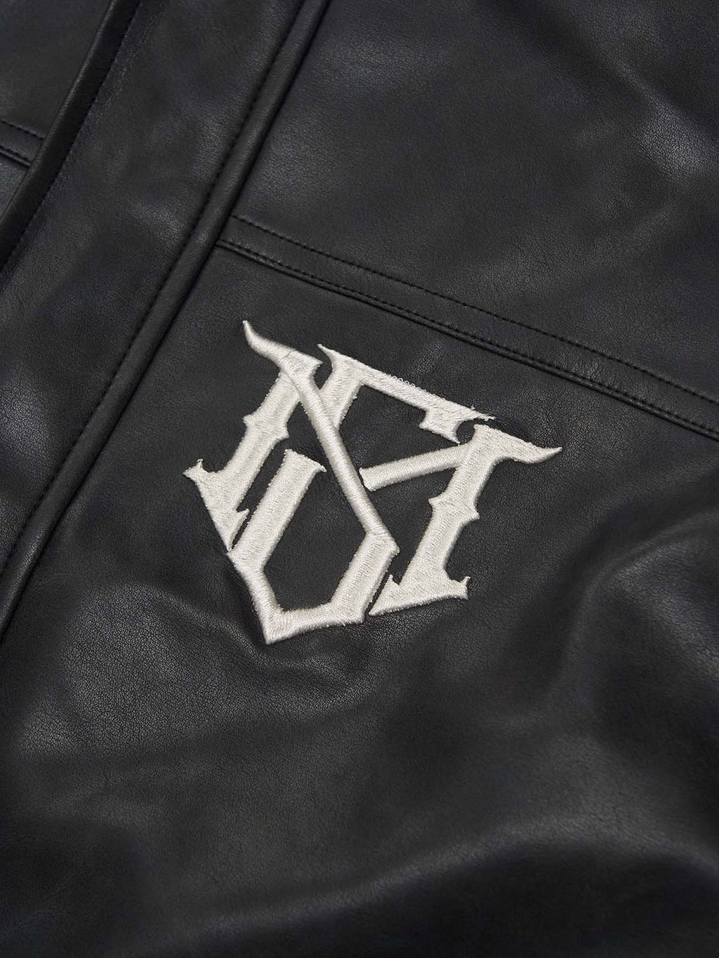 SUPM Fur Collar Rhinestone Pattern Leather Jacket