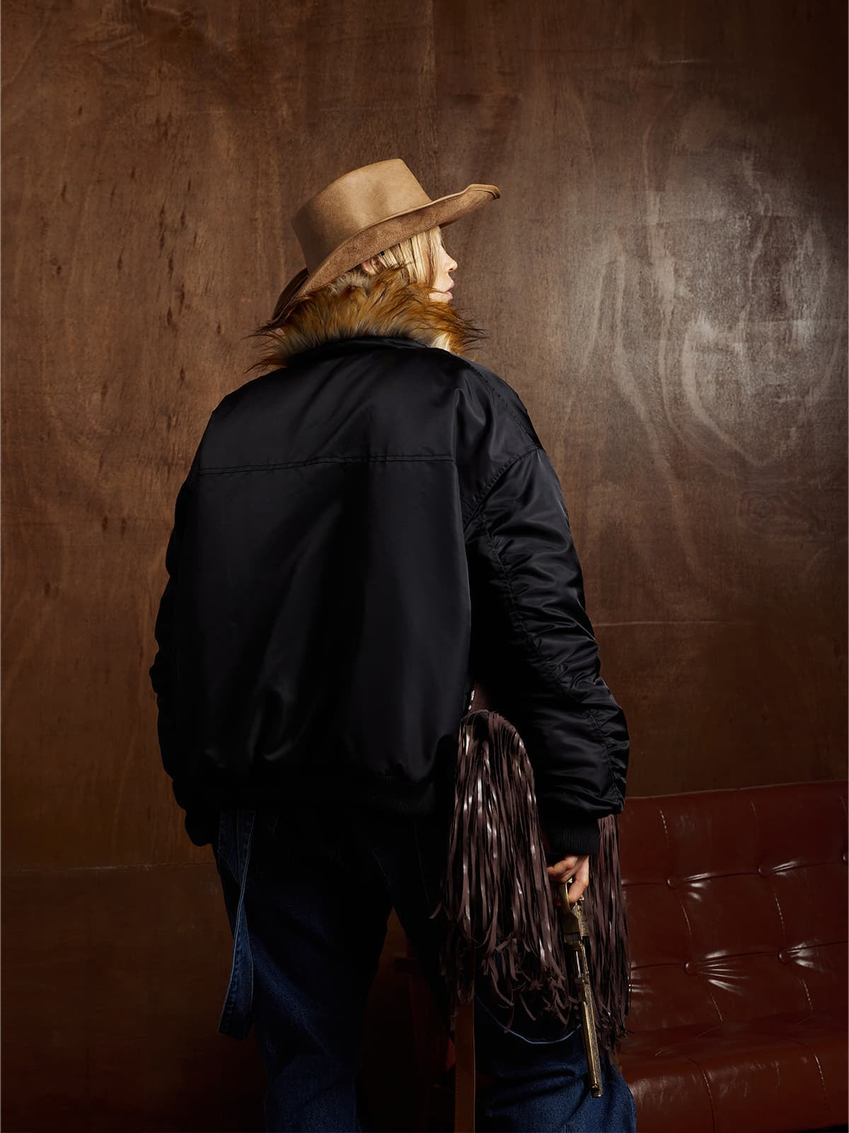 Street Dark Shadow Fur Collar Quilted Bomber Jacket