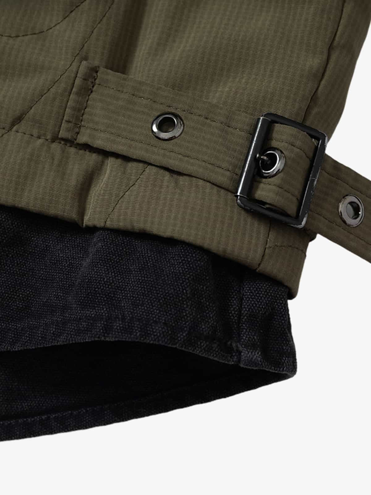 Vintage Quilted Military Patchwork Zip-Up Hoodie Jacket