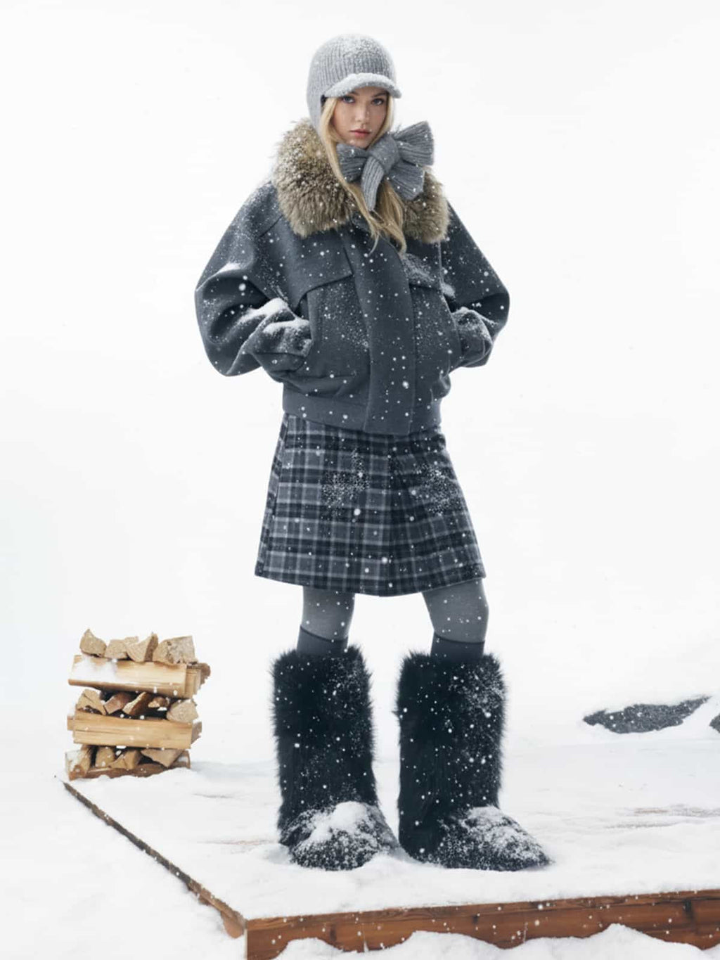 Retro Detachable Faux Fur Collar Washed Bomber Jacket