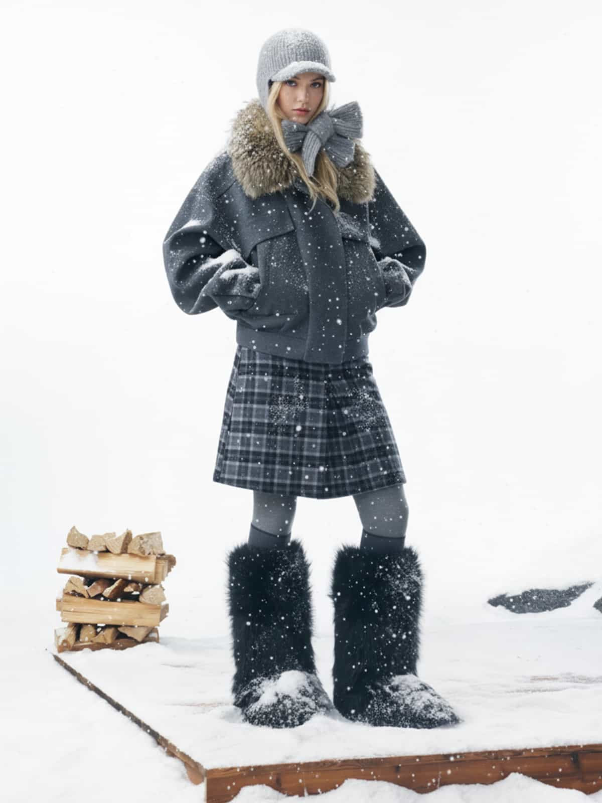 Retro Detachable Faux Fur Collar Washed Bomber Jacket