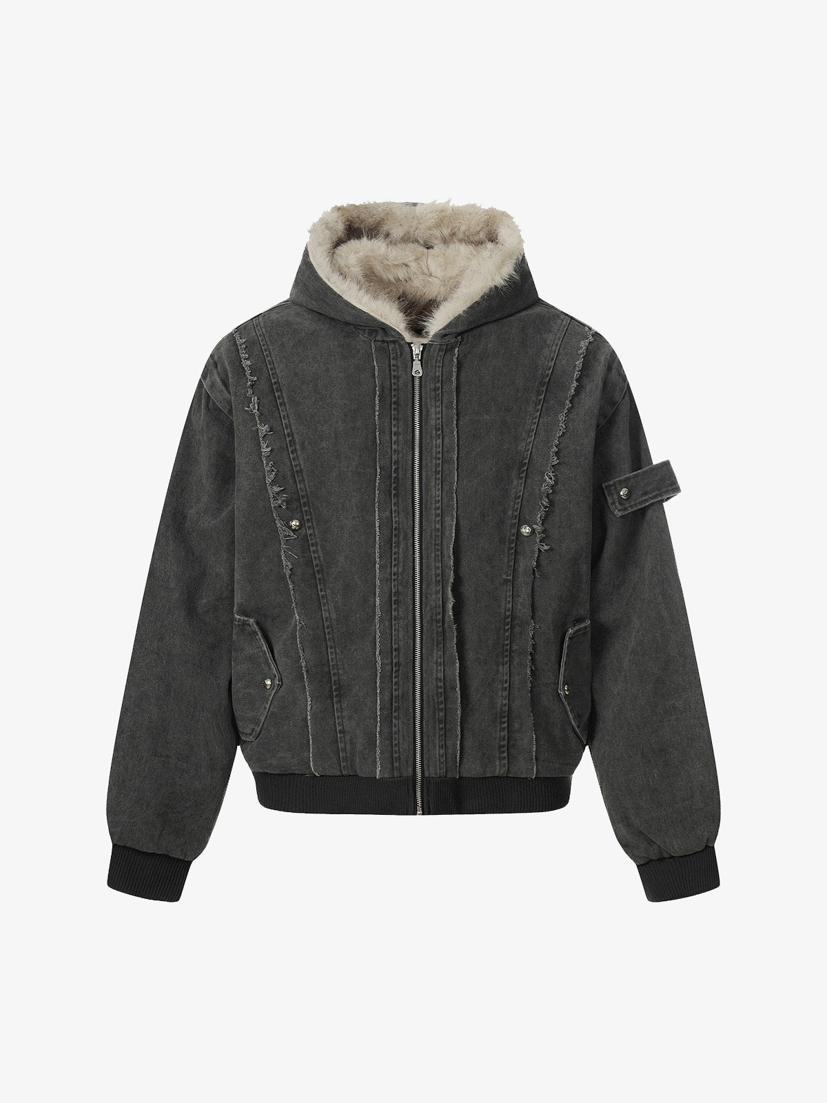 Retro Washed Fleece-lined Hooded Work Jacket