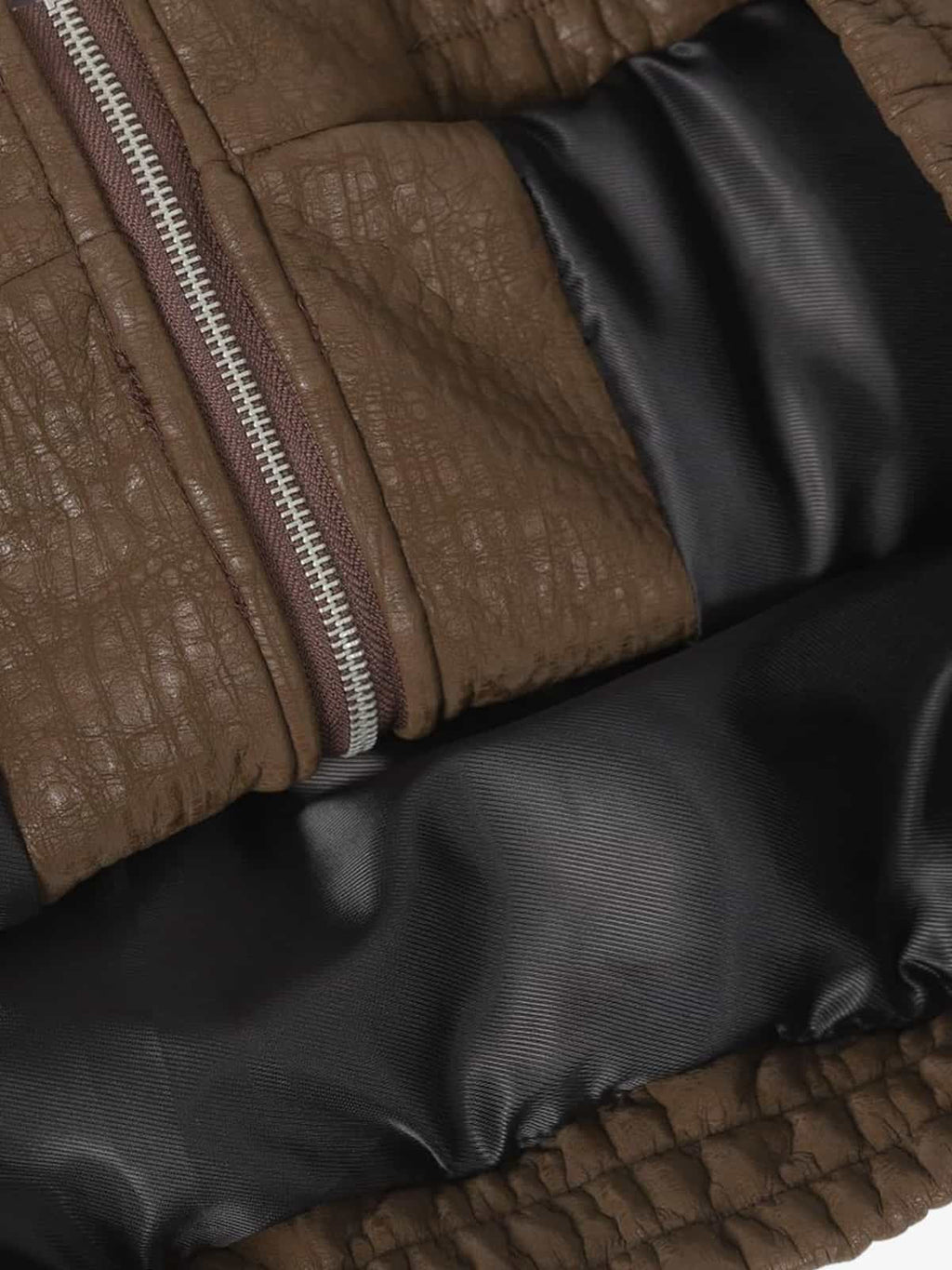 Retro Textured PU Patchwork Workwear Bomber Jacket