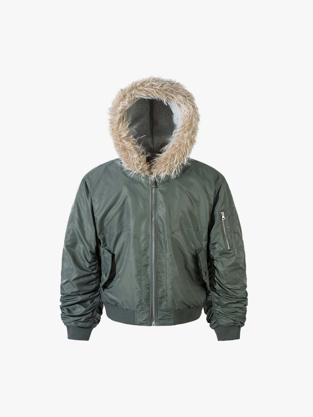 Vintage Fur Hood Padded Zip Up Bomber Jacket