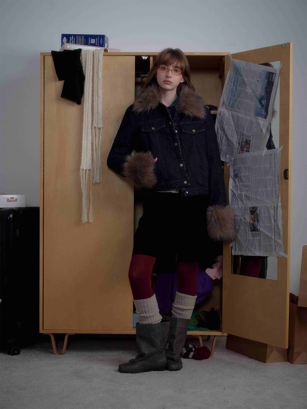 Retro Detachable Fur Collar Workwear Denim Jacket