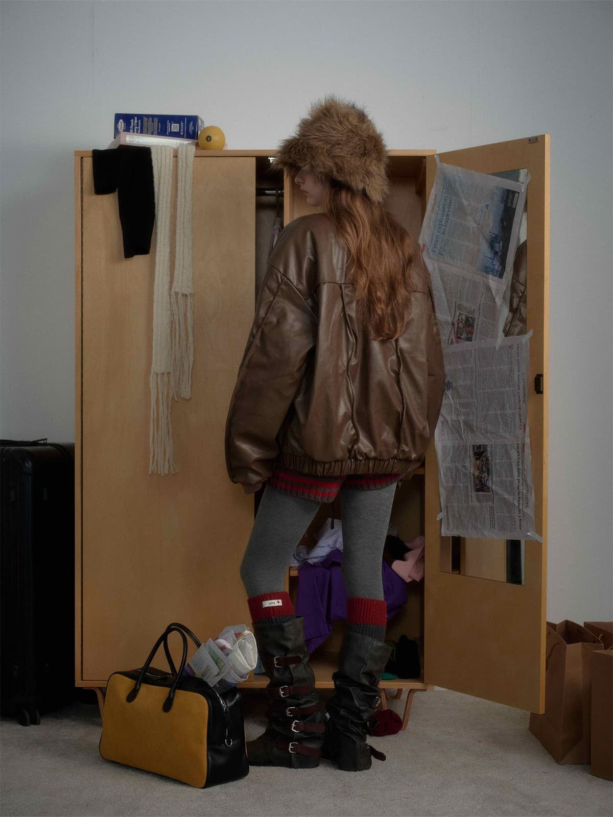 Retro Brown Faux Leather Zip-Up Bomber Jacket