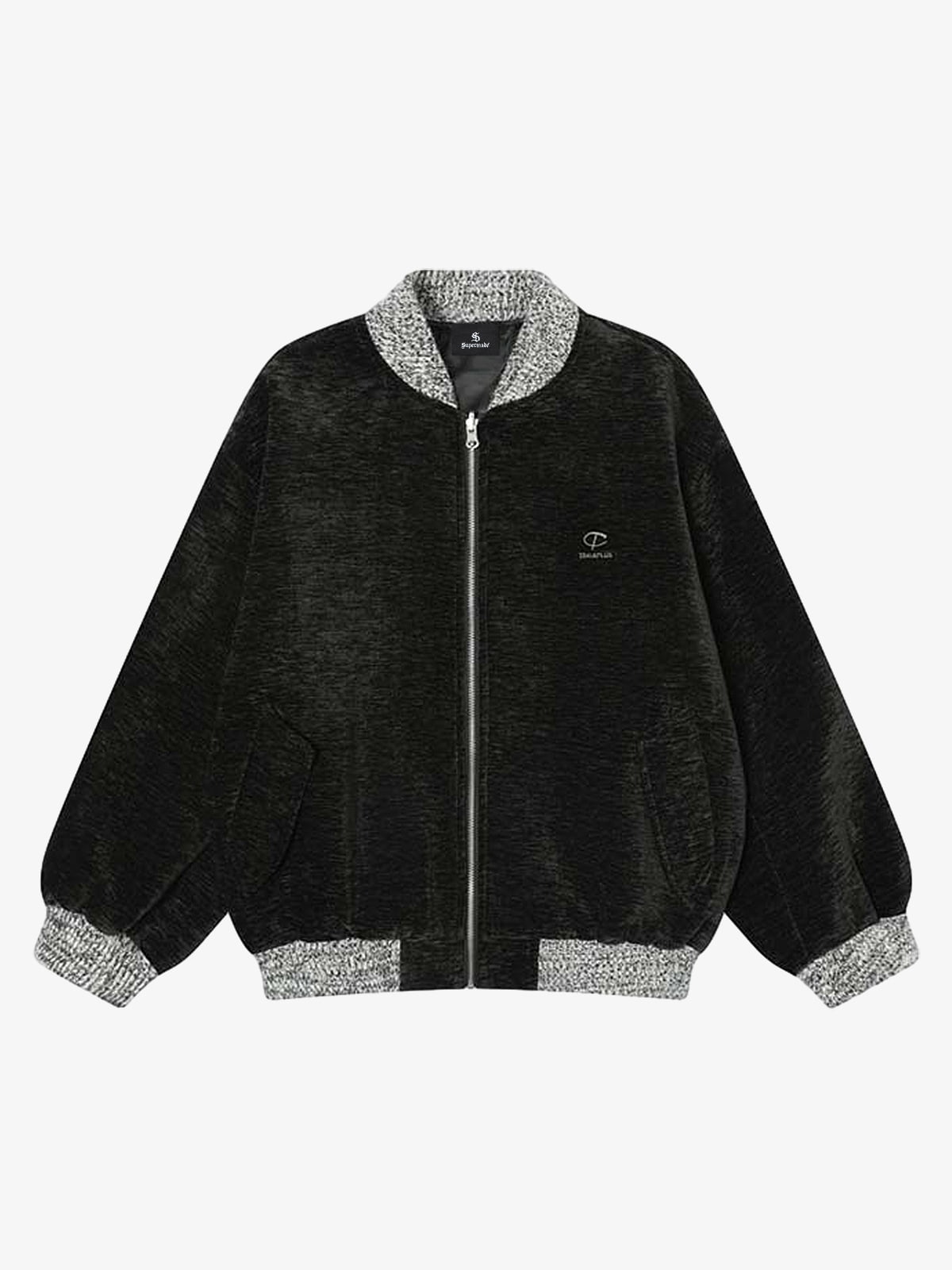 Vintage Chenille Color-Block Baseball Collar Jacket