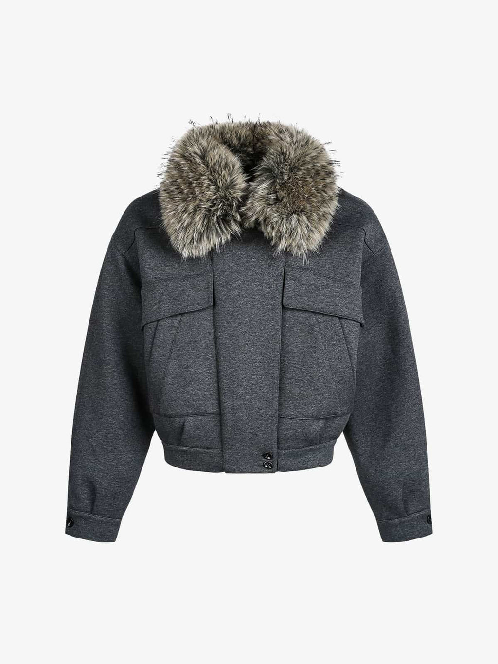 Retro Detachable Faux Fur Collar Washed Bomber Jacket