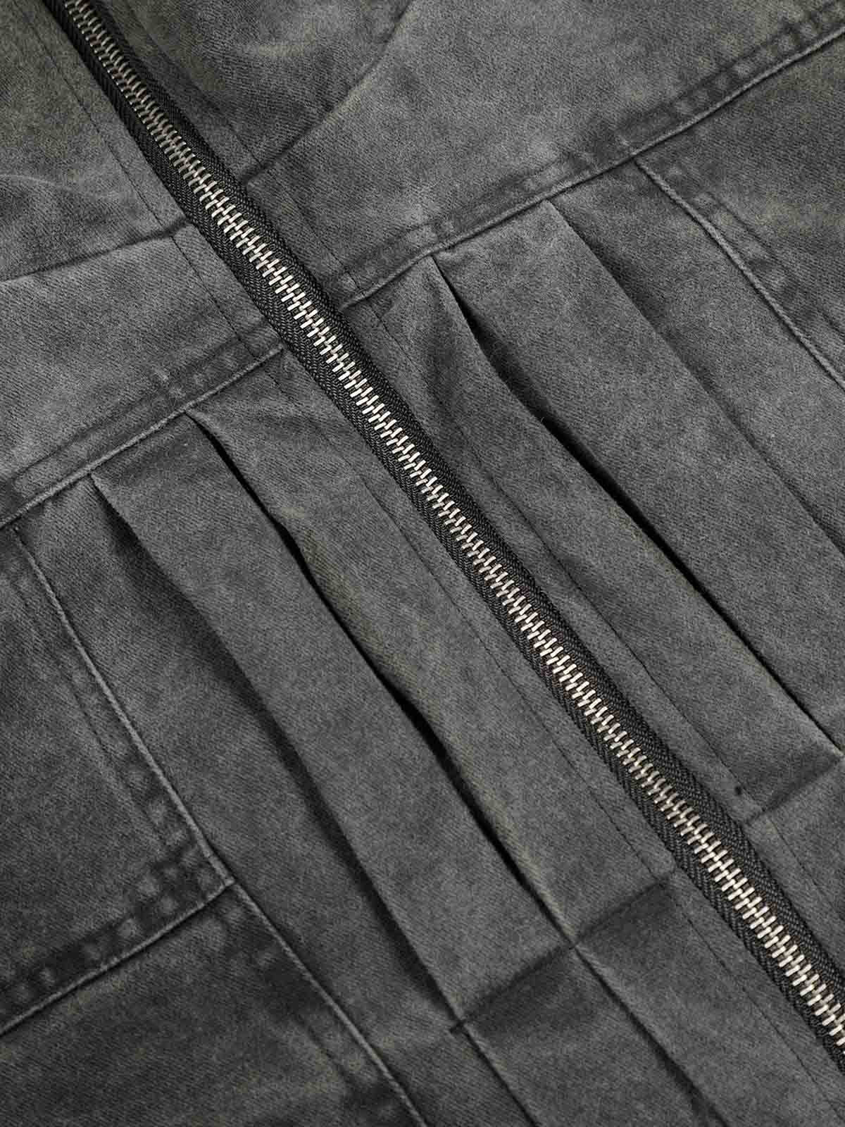 Vintage Distressed Pleated Shearling Collar Fleece Jacket