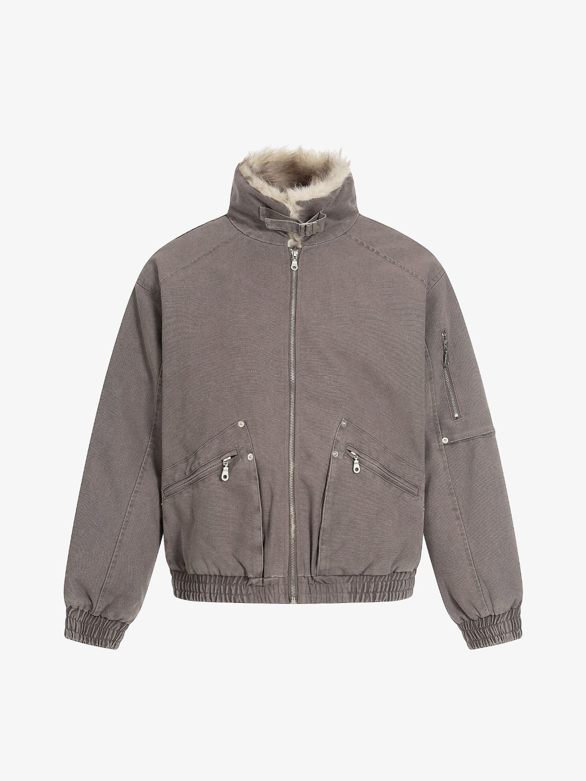 Pocket Zip Up Fur Collar Work Quilted Jacket